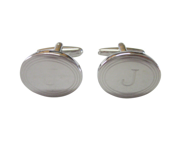 Silver Toned Etched Oval Letter J Monogram Cufflinks