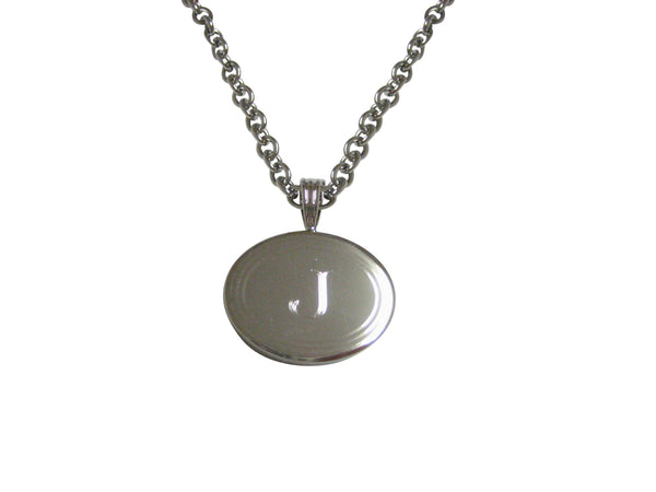 Silver Toned Etched Oval Letter J Monogram Pendant Necklace