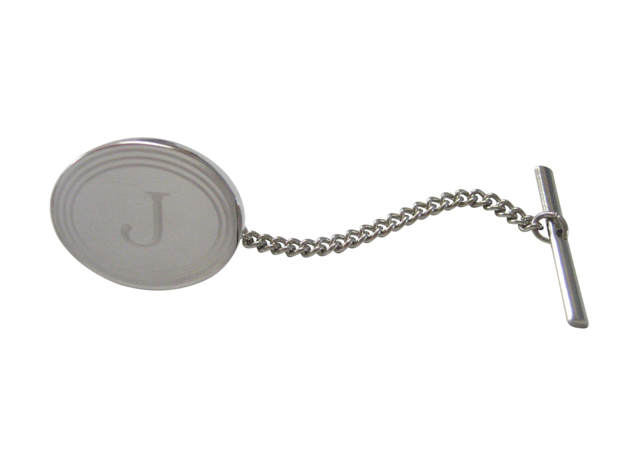 Silver Toned Etched Oval Letter J Monogram Tie Tack