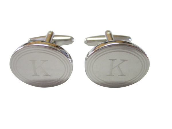 Silver Toned Etched Oval Letter K Monogram Cufflinks