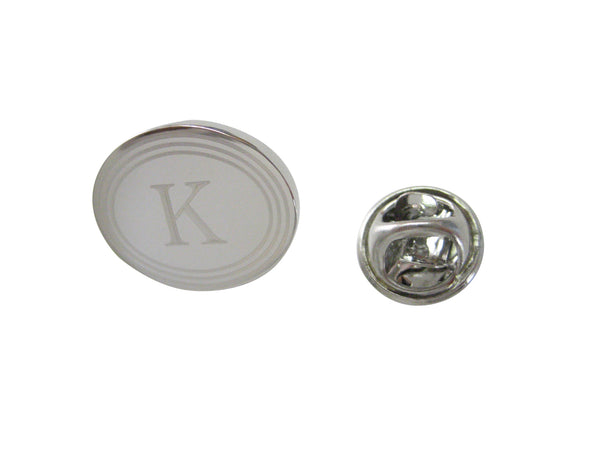 Silver Toned Etched Oval Letter K Monogram Lapel Pin