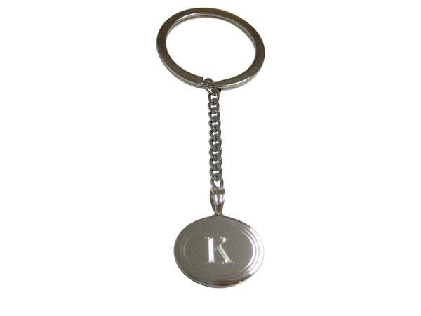Silver Toned Etched Oval Letter K Monogram Pendant Keychain