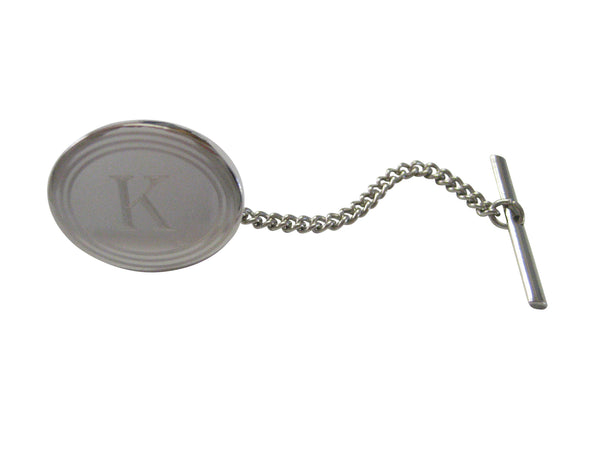 Silver Toned Etched Oval Letter K Monogram Tie Tack