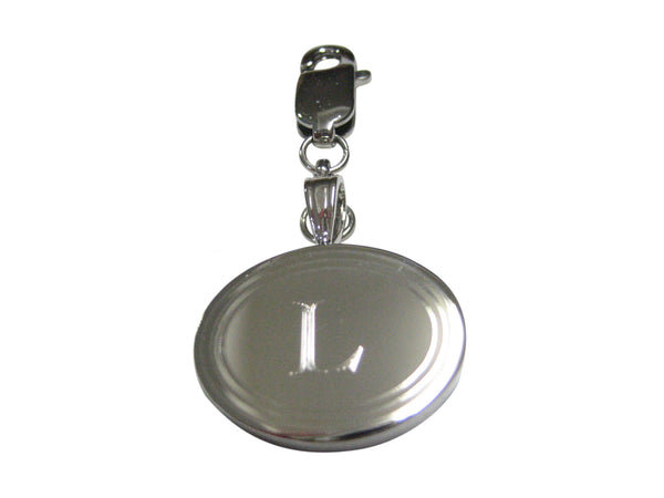 Silver Toned Etched Oval Letter L Monogram Pendant Zipper Pull Charm