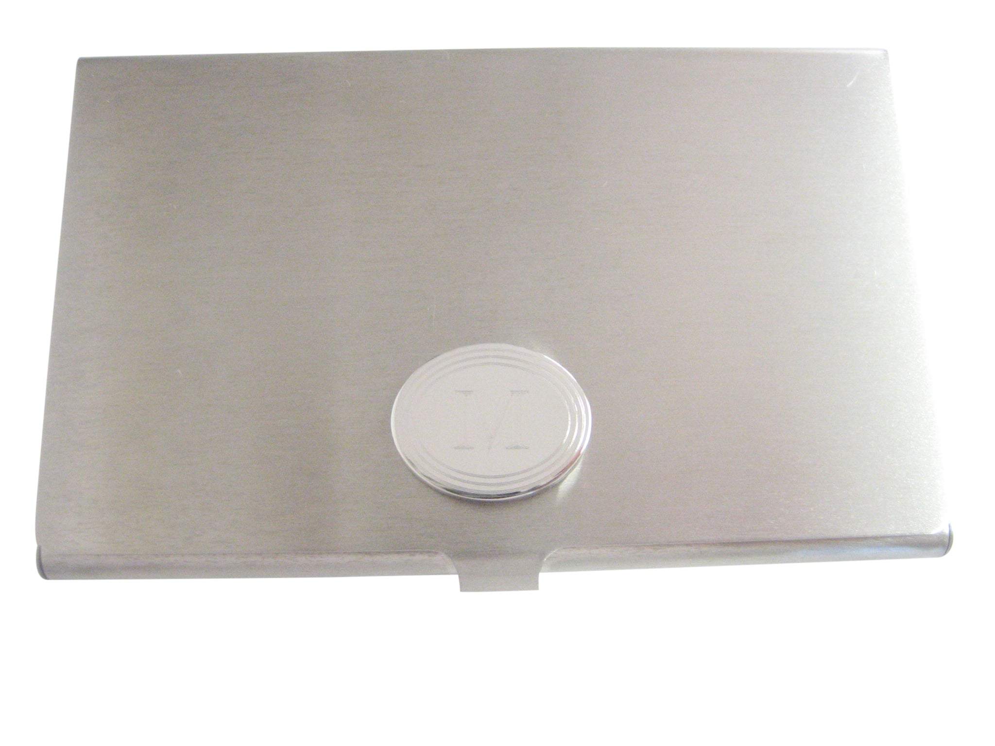 Silver Toned Etched Oval Letter M Monogram Business Card Holder