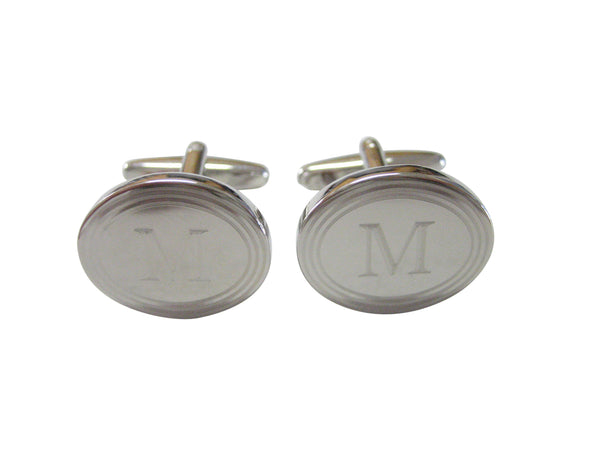 Silver Toned Etched Oval Letter M Monogram Cufflinks