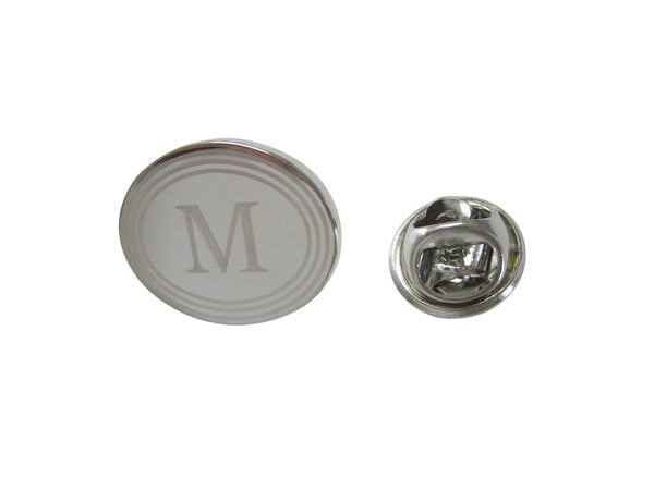 Silver Toned Etched Oval Letter M Monogram Lapel Pin