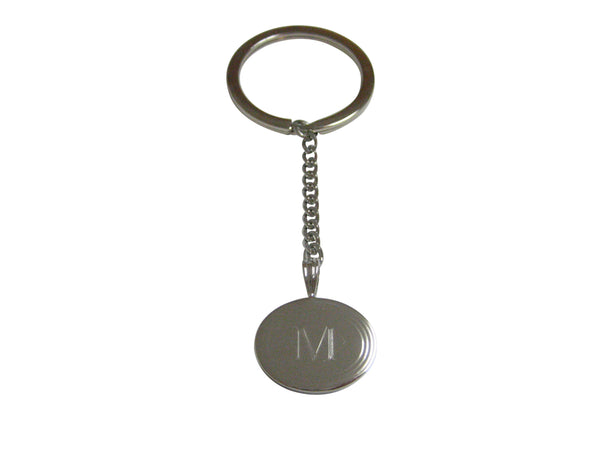 Silver Toned Etched Oval Letter M Monogram Pendant Keychain