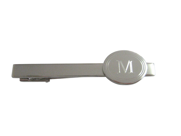 Silver Toned Etched Oval Letter M Monogram Square Tie Clip