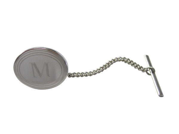 Silver Toned Etched Oval Letter M Monogram Tie Tack