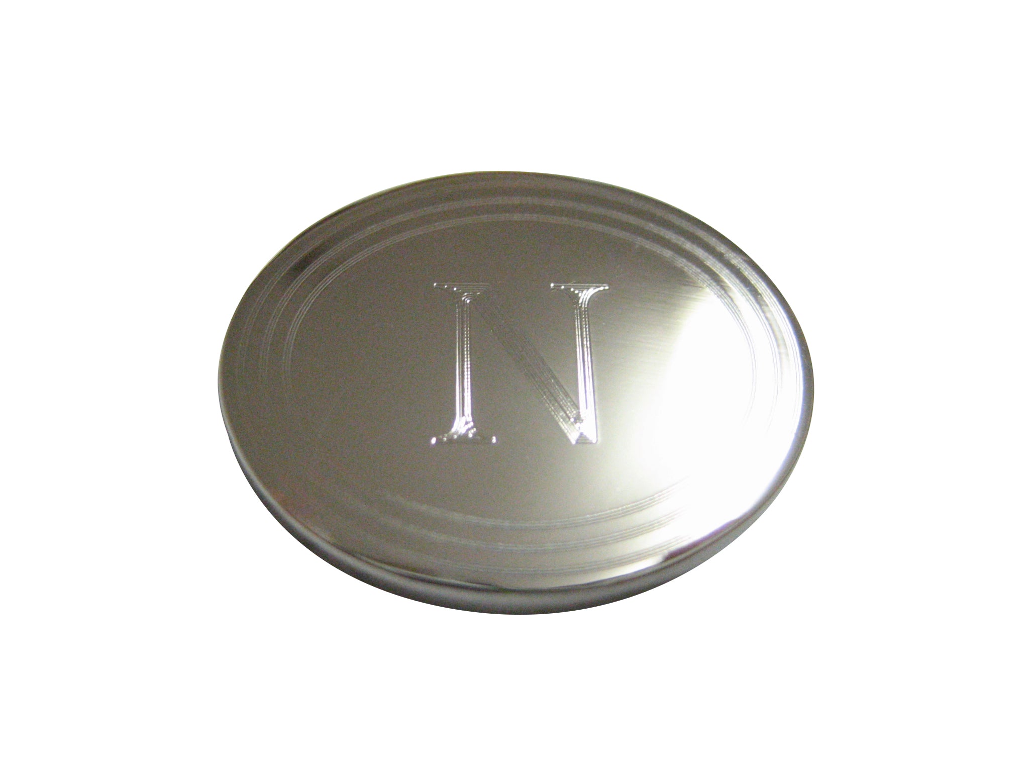 Silver Toned Etched Oval Letter N Monogram Magnet