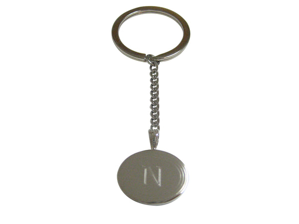 Silver Toned Etched Oval Letter N Monogram Pendant Keychain