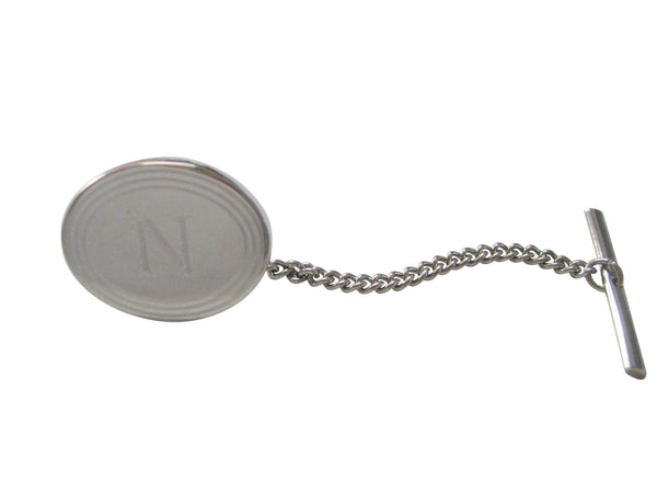 Silver Toned Etched Oval Letter N Monogram Tie Tack