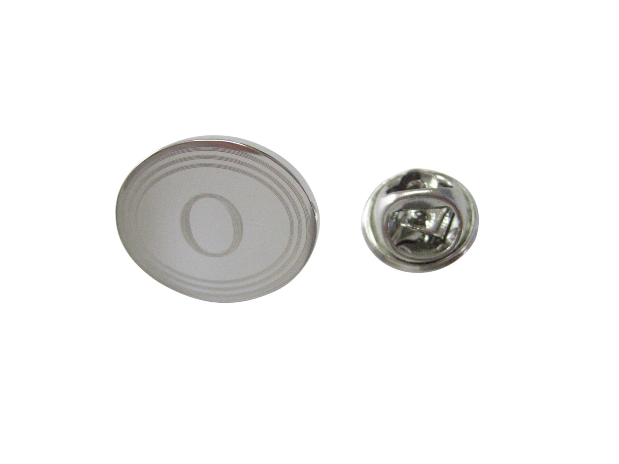 Silver Toned Etched Oval Letter O Monogram Lapel Pin