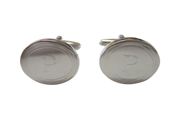 Silver Toned Etched Oval Letter P Monogram Cufflinks