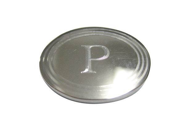 Silver Toned Etched Oval Letter P Monogram Magnet