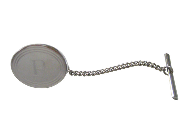 Silver Toned Etched Oval Letter P Monogram Tie Tack
