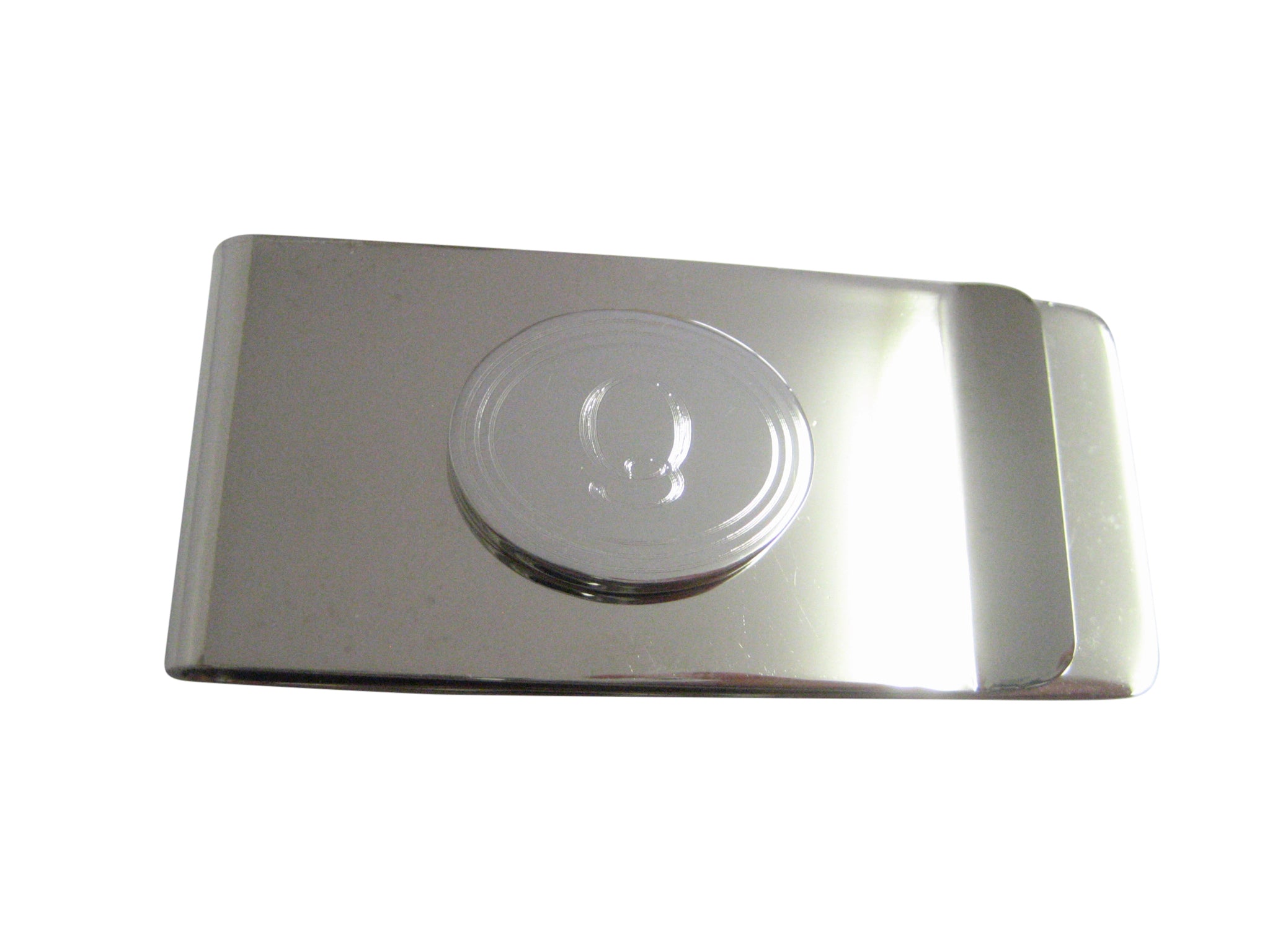 Silver Toned Etched Oval Letter Q Monogram Money Clip