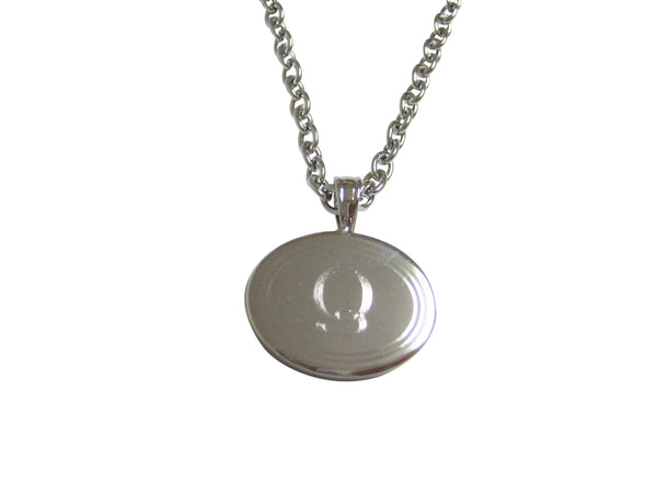 Silver Toned Etched Oval Letter Q Monogram Pendant Necklace