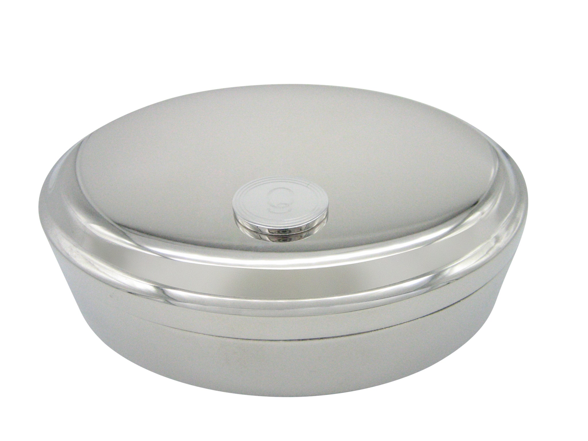 Silver Toned Etched Oval Letter Q Monogram Pendant Oval Trinket Jewerly Box