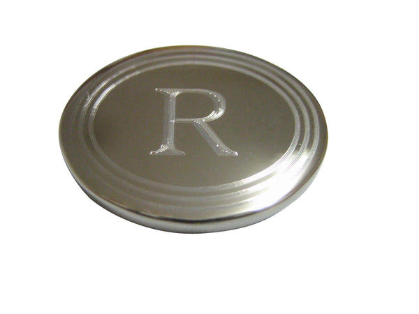 Silver Toned Etched Oval Letter R Monogram Magnet
