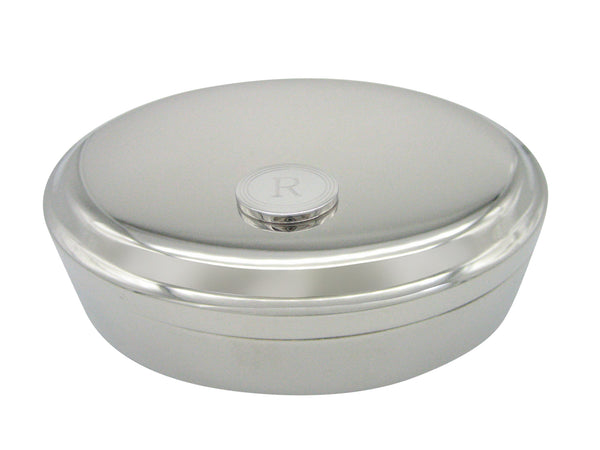 Silver Toned Etched Oval Letter R Monogram Pendant Oval Trinket Jewerly Box