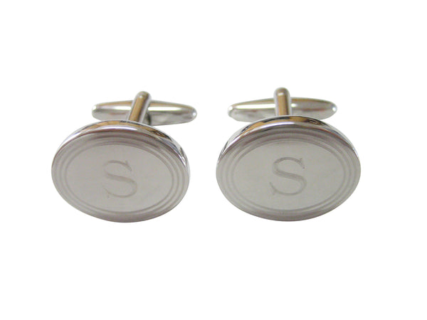 Silver Toned Etched Oval Letter S Monogram Cufflinks