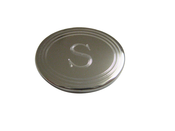 Silver Toned Etched Oval Letter S Monogram Magnet