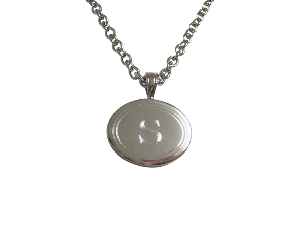 Silver Toned Etched Oval Letter S Monogram Pendant Necklace