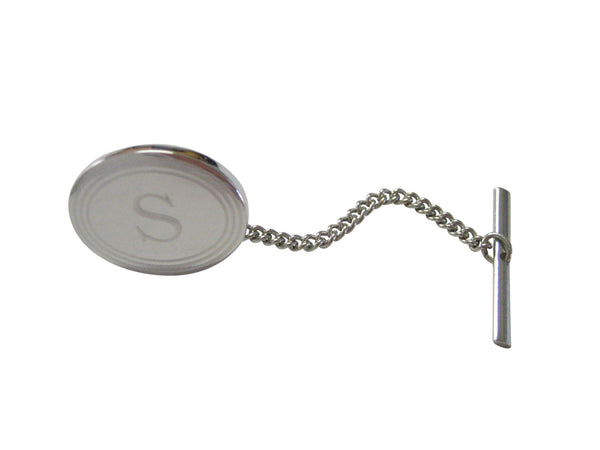 Silver Toned Etched Oval Letter S Monogram Tie Tack