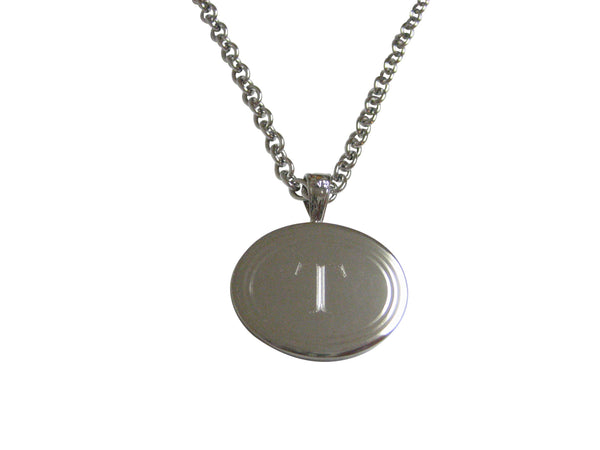 Silver Toned Etched Oval Letter T Monogram Pendant Necklace