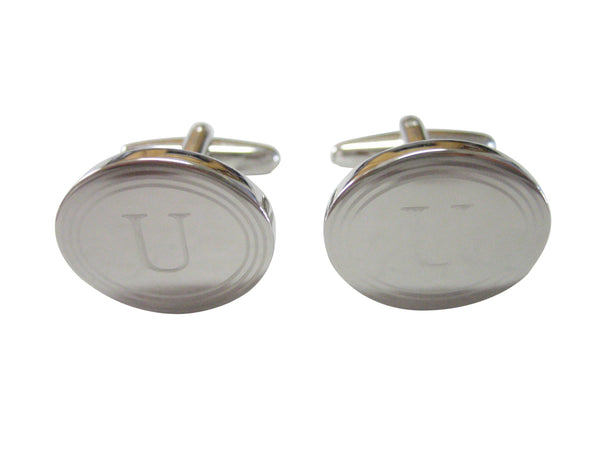 Silver Toned Etched Oval Letter U Monogram Cufflinks