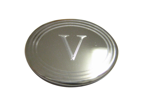 Silver Toned Etched Oval Letter V Monogram Magnet