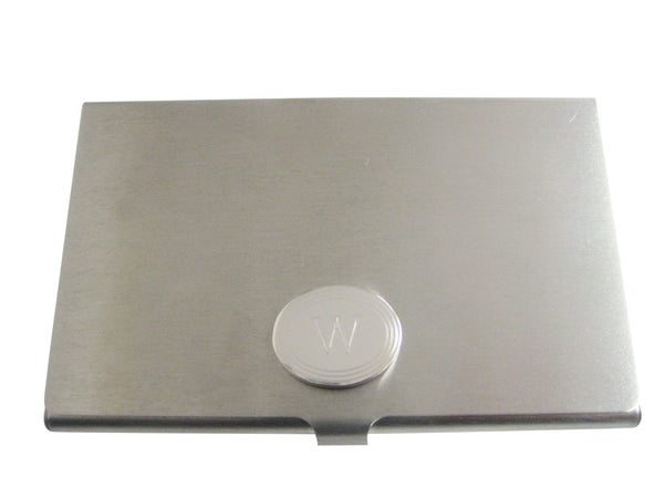 Silver Toned Etched Oval Letter W Monogram Business Card Holder
