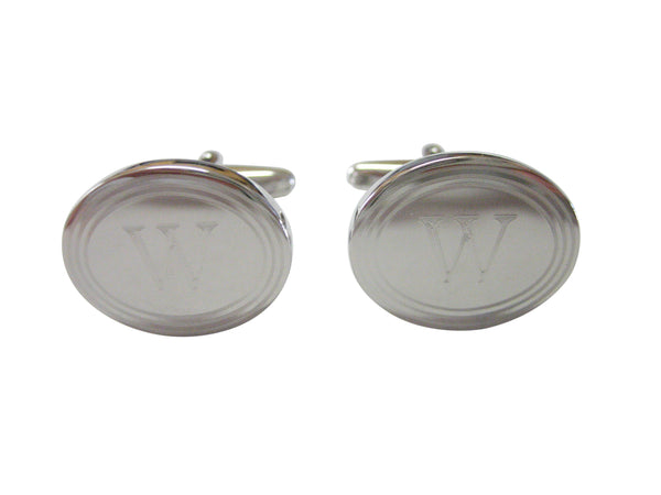 Silver Toned Etched Oval Letter W Monogram Cufflinks