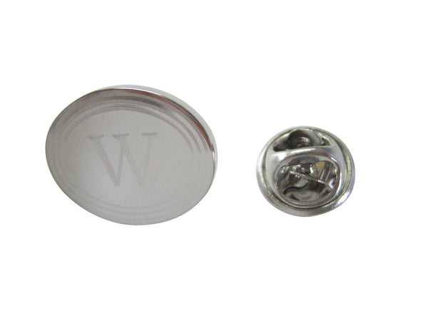Silver Toned Etched Oval Letter W Monogram Lapel Pin