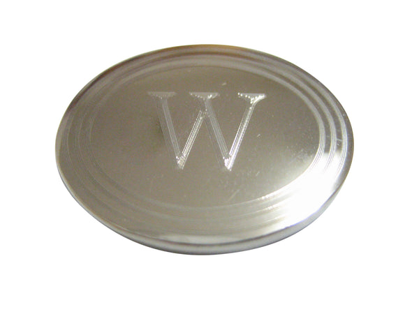 Silver Toned Etched Oval Letter W Monogram Magnet