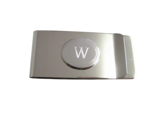 Silver Toned Etched Oval Letter W Monogram Money Clip