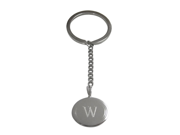 Silver Toned Etched Oval Letter W Monogram Pendant Keychain
