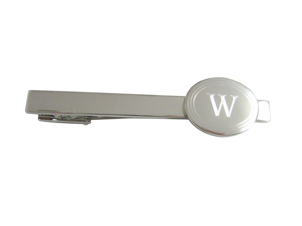 Silver Toned Etched Oval Letter W Monogram Square Tie Clip