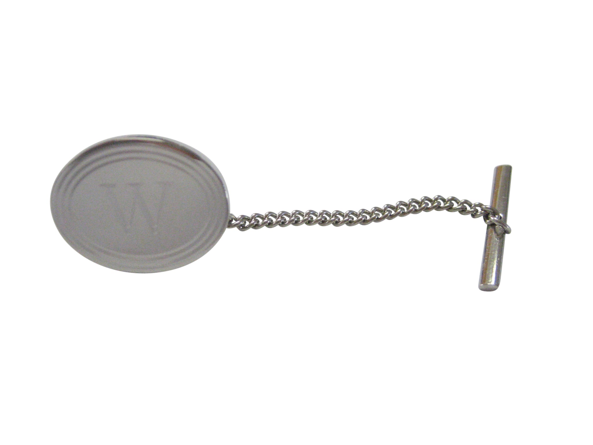 Silver Toned Etched Oval Letter W Monogram Tie Tack