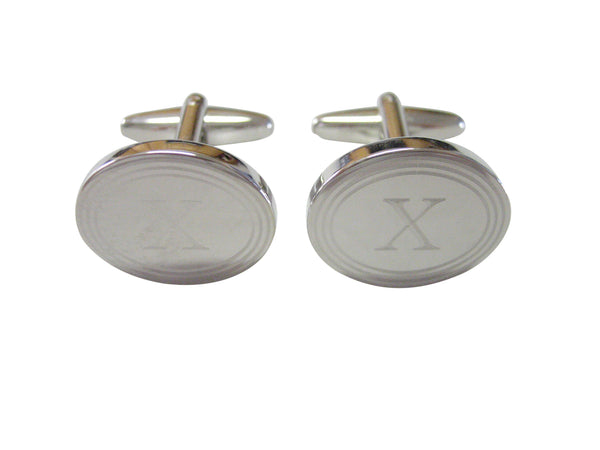 Silver Toned Etched Oval Letter X Monogram Cufflinks