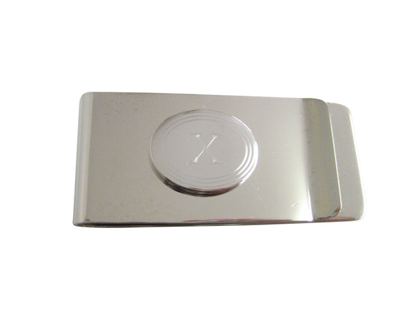 Silver Toned Etched Oval Letter X Monogram Money Clip