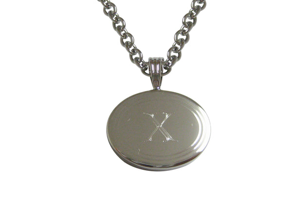 Silver Toned Etched Oval Letter X Monogram Pendant Necklace