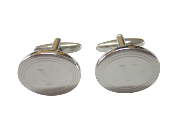 Silver Toned Etched Oval Letter Y Monogram Cufflinks