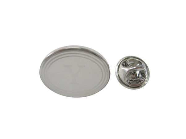 Silver Toned Etched Oval Letter Y Monogram Lapel Pin