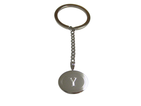 Silver Toned Etched Oval Letter Y Monogram Pendant Keychain