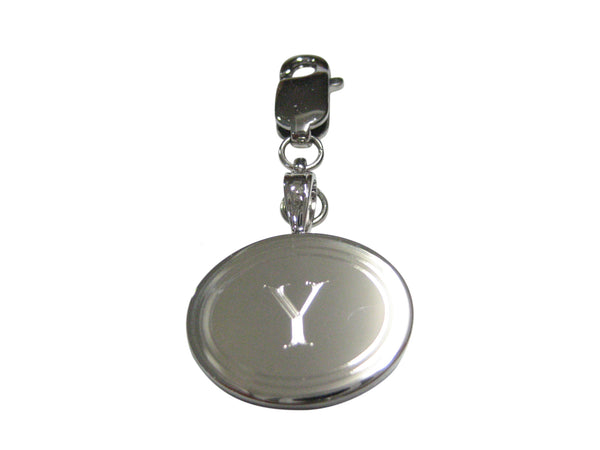 Silver Toned Etched Oval Letter Y Monogram Pendant Zipper Pull Charm