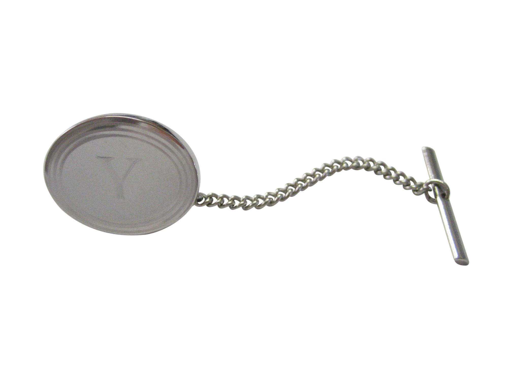 Silver Toned Etched Oval Letter Y Monogram Tie Tack