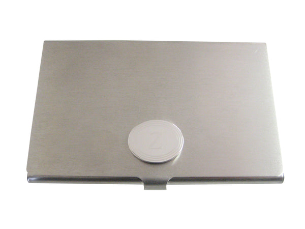 Silver Toned Etched Oval Letter Z Monogram Business Card Holder